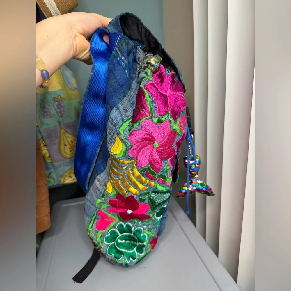 Handmade Floral Embroidered Boho Travel Vacation Beach Travel Backpack